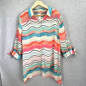 Chico's‎ Watercolor Striped Tie-Sleeve Shirt Semi Sheer Relaxed Size XL (3)